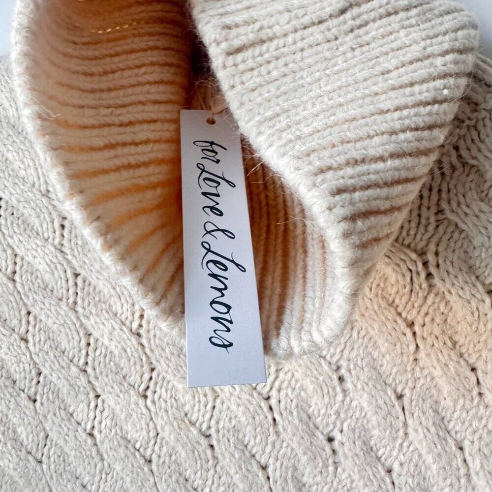 BNWT For Love & Lemons Milana Sweater Maxi Dress Brown Cable Knit Turtleneck L - Picture 4 of 6